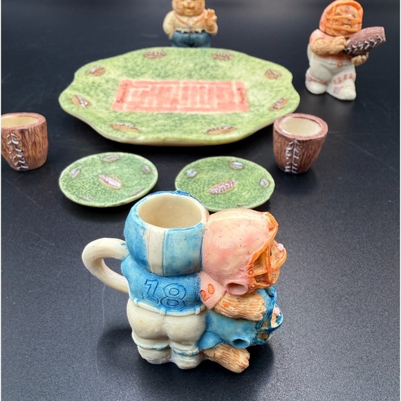 Football Cats Miniature Tea Set, Resin, Sports, 1994, Popular Imports - Picture 9 of 9